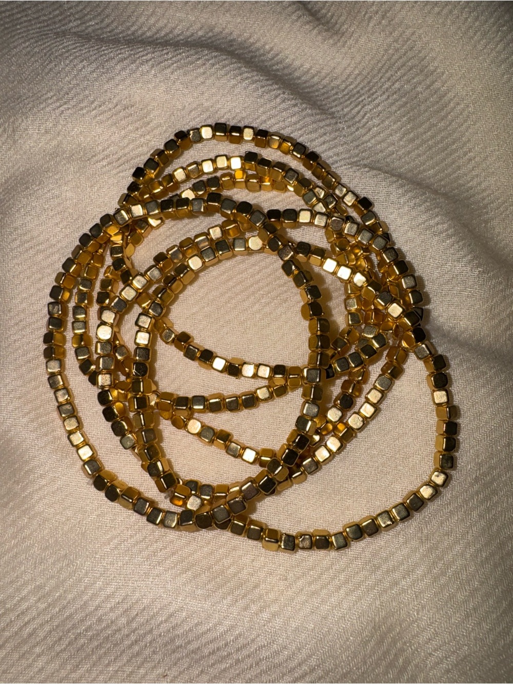Gold Geometric Cube Bead Multi-Strand Wrap Bracelet